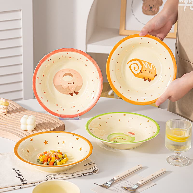 8-inch underglaze color plate bread cartoon cute ceramic high-value household plate dinner plate salad plate new style