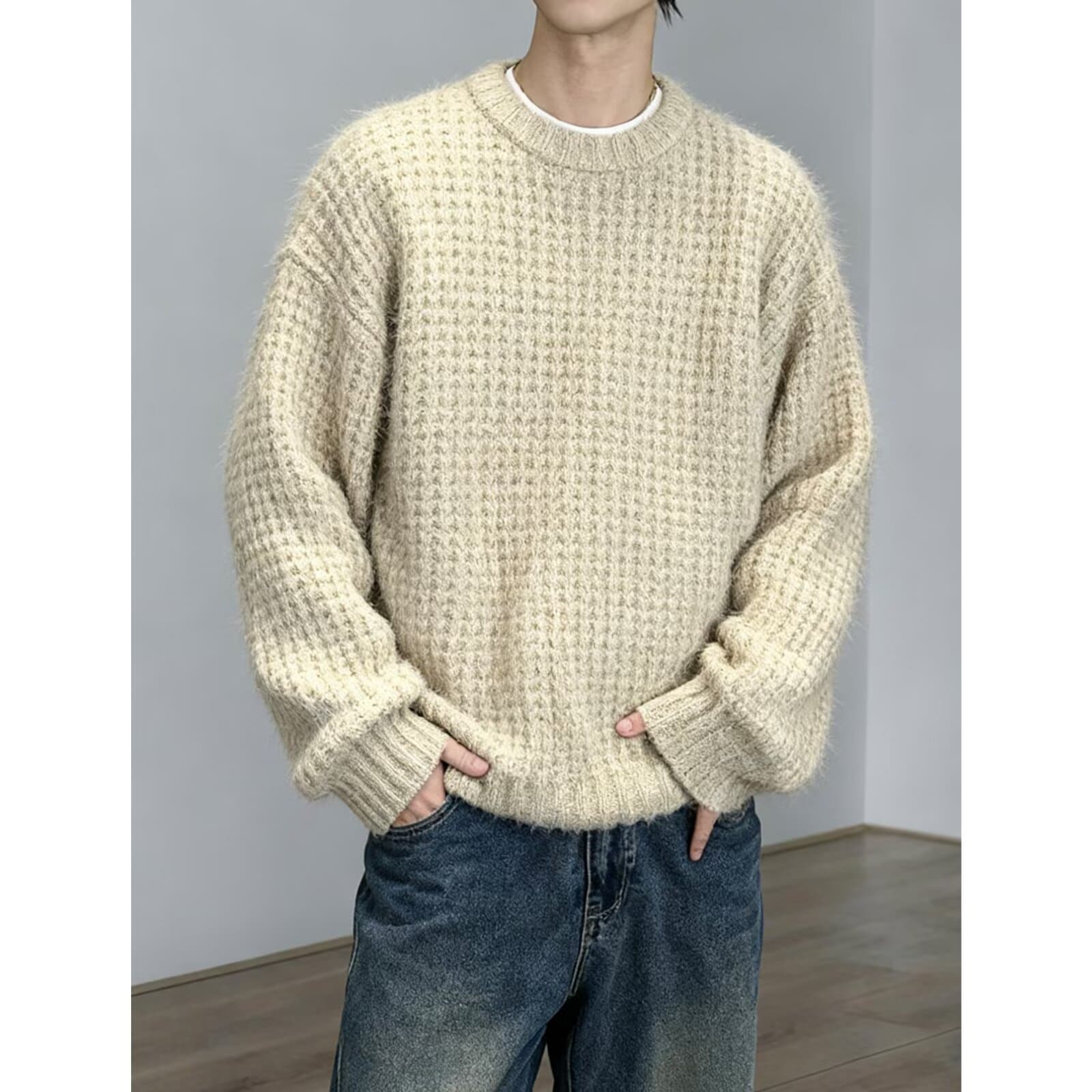 Factory Direct Korean Chic Spring New Men's Design Solid Color Versatile Loose Basic Knit Sweater