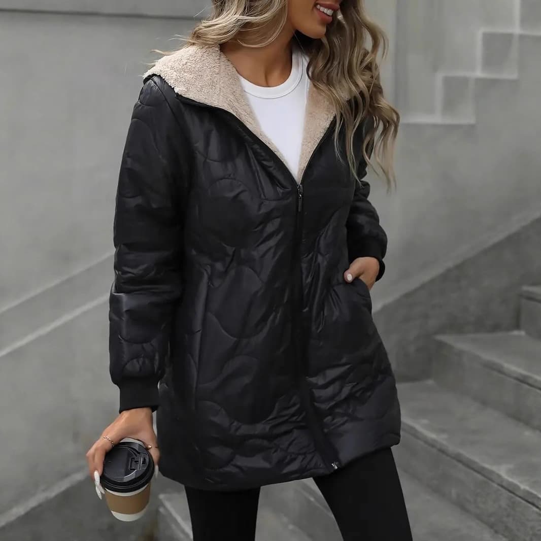 New European and American Mid-Length Hooded Cotton Coat Women's Lamb Fleece Warm Cotton-Padded Jacket Lined Outerwear Amazon Women's Clothing