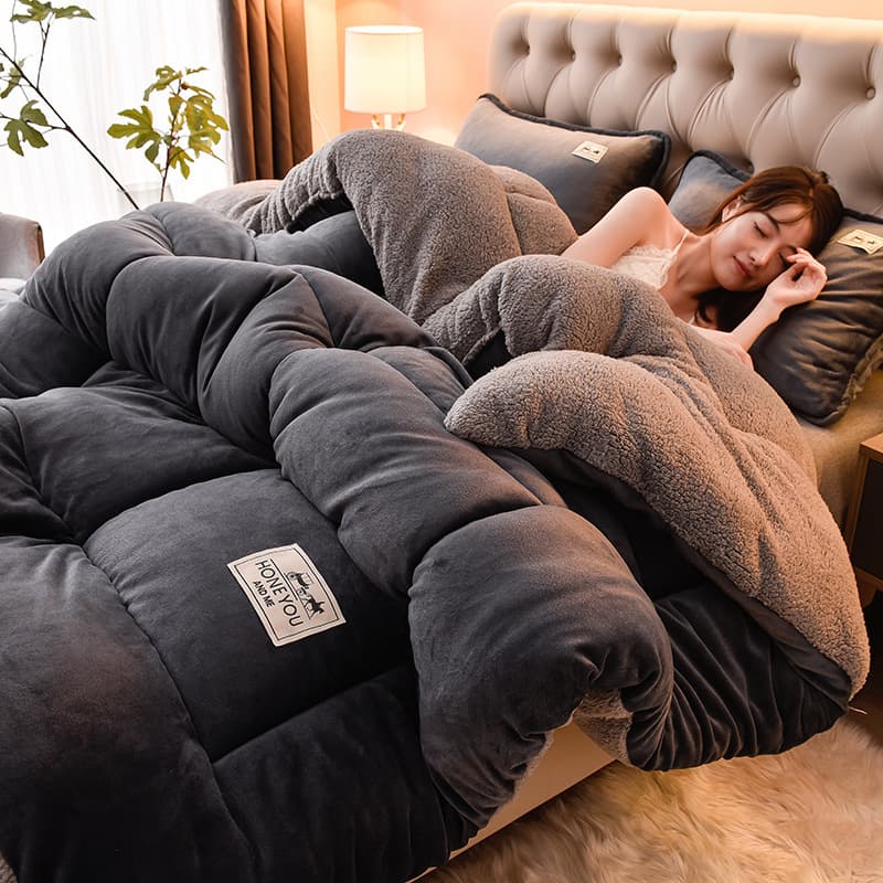 Solid Color Winter Quilt Thickened Warm Lamb Fleece Quilt Snowflake Fleece Bedding Air Conditioning Duvet Core Single Mattress Pad Gift Group Benefits