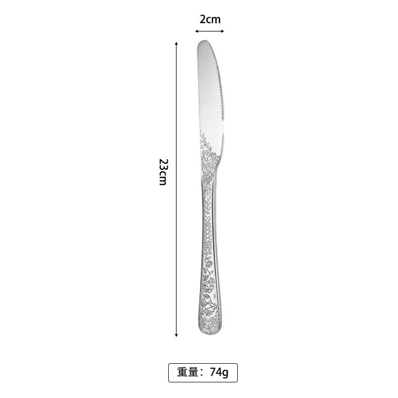 Cross-border High-end Creative Rose Pattern Stainless Steel Cutlery Set Home Kitchen Knife Fork Spoon Western Dessert Spoon Fork Luxury