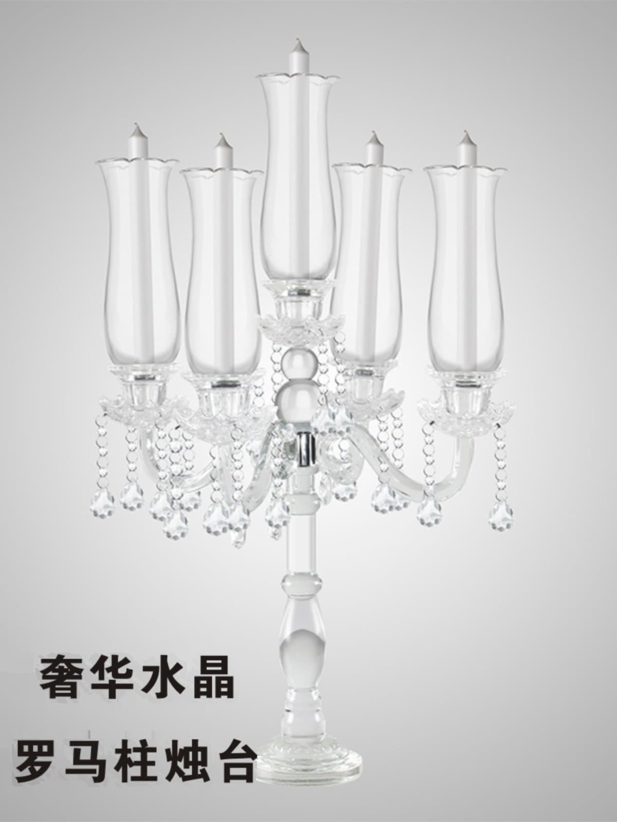 European-Style Crystal Candle Holder with 5 Roman Column Glass Candle Holders, Wedding Decoration Ornament, Cross-Border Ins-Style Candle Holder