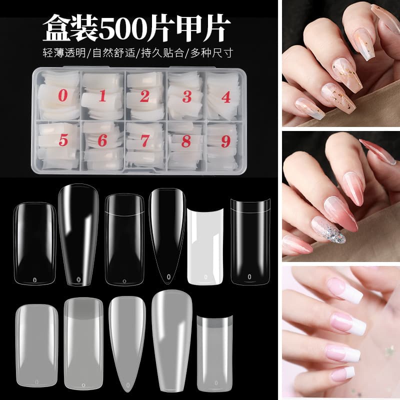 Nail Tips 500-Box Set, Clear Ultra-Thin False Nails, French Half-Cover Full-Cover Ballet Natural Color, Factory Direct