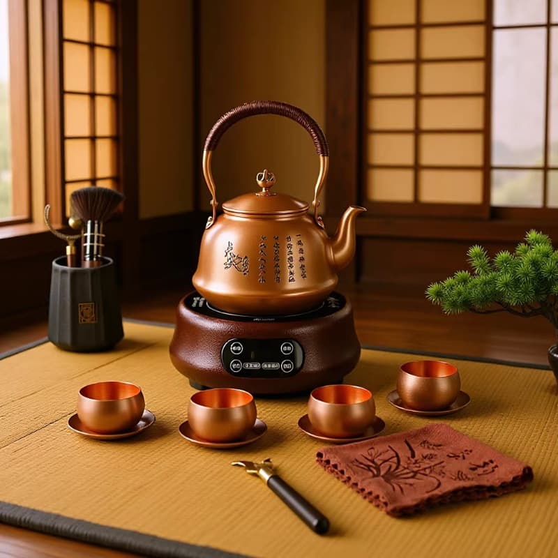 Purely Handmade Copper Kettle for Home Use, Purple Copper Water Boiling Kettle, Outdoor Tea Brewing Kettle, Convenient Camping Tea Kettle, Tea Set, Purple Clay Kettle