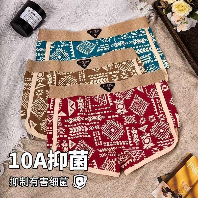 American Retro Vintage Women's Printed Panties Comfortable Breathable Flat Briefs Ethnic Plus Size Boxer Shorts