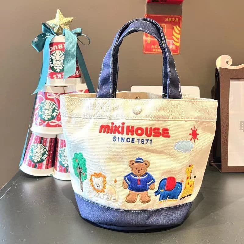 Miki Canvas Bag Cartoon Letter Tote Lunch Bag Mommy Bag Baby Carrier Canvas Handbag Mother and Baby Bag