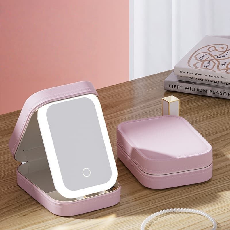 Foldable Makeup Bag with Compartments, LED Light Strip, Mirror, Large Capacity Travel Handbag, Portable Cosmetic Organizer