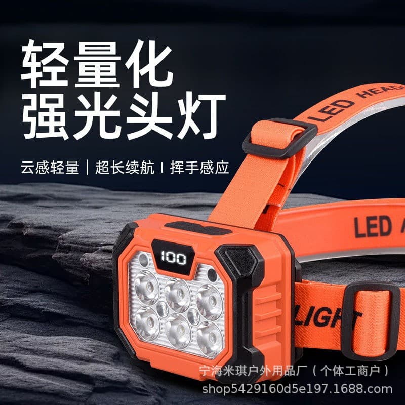New Sensor Multi-functional COB Portable Rechargeable Headlamp Cycling with Red and Blue Warning LED Headlight for Night Fishing