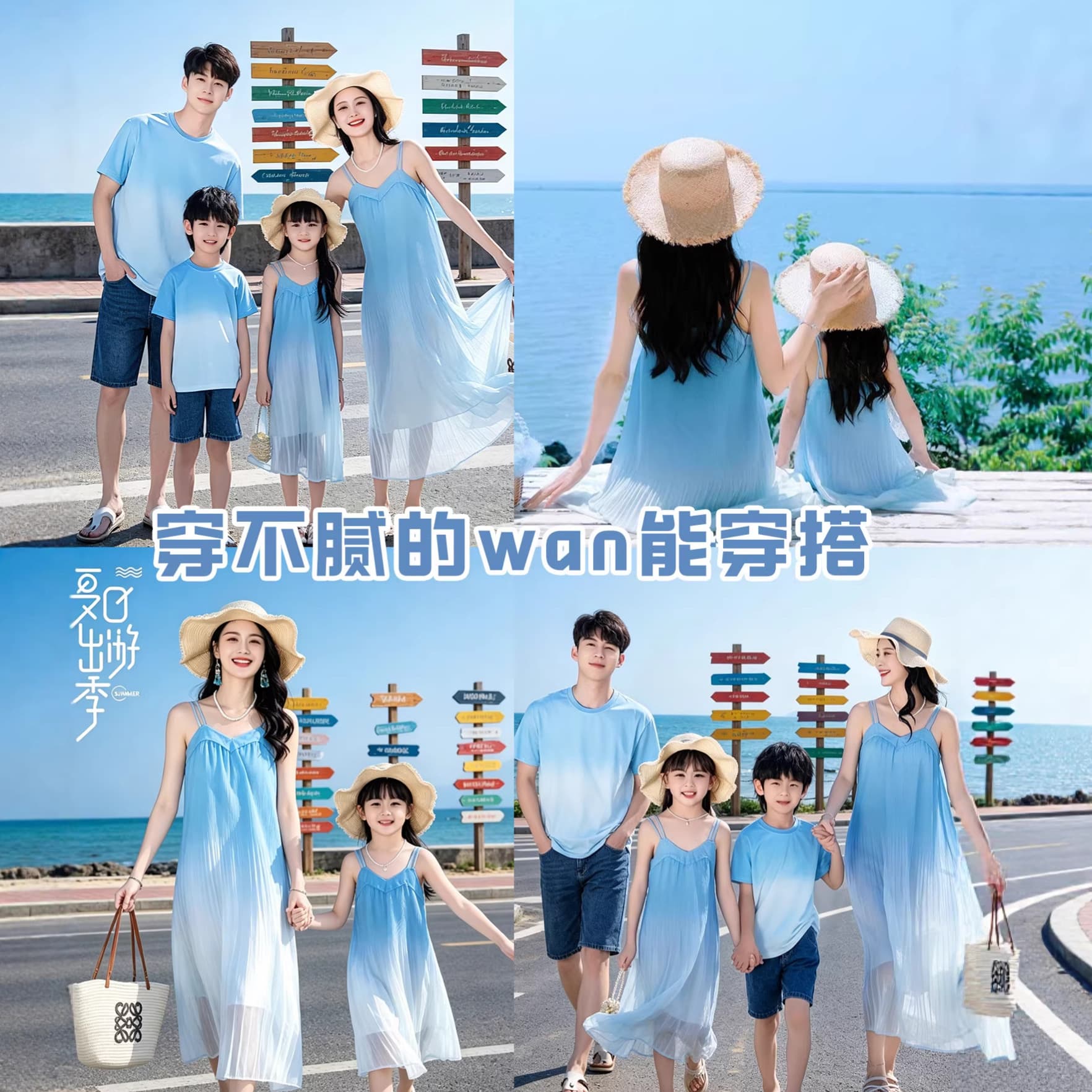 Family Matching Long Beach Vacation Dresses Mother Daughter Gradient Strapless Gown Children's Clothing Toddler Kids Outfits