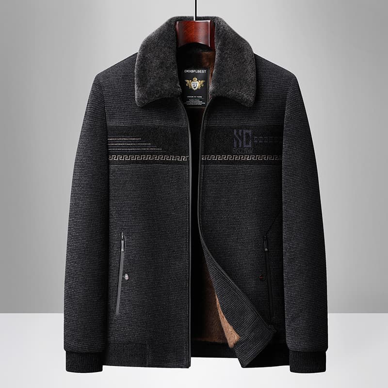 New style middle-aged and elderly men's autumn/winter fleece-lined coat, dad's thick warm lapel chenille cotton top
