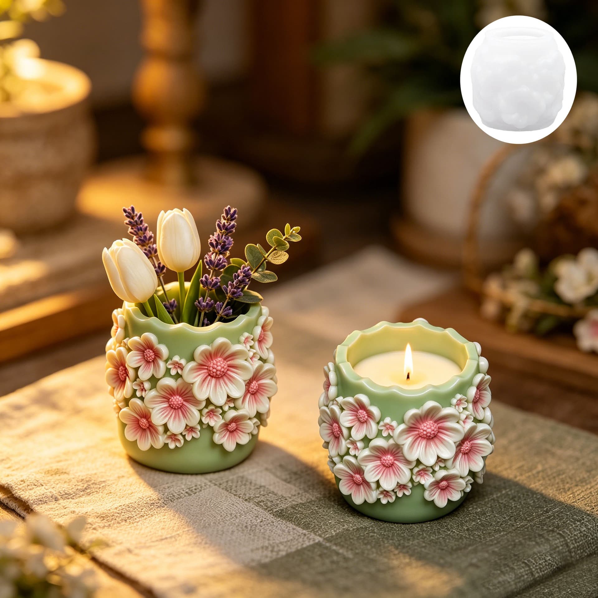 Daisy Relief Cylinder Creative Silicone Mold for Home Fragrance Candles, Resin, Plaster Decoration DIY Tool