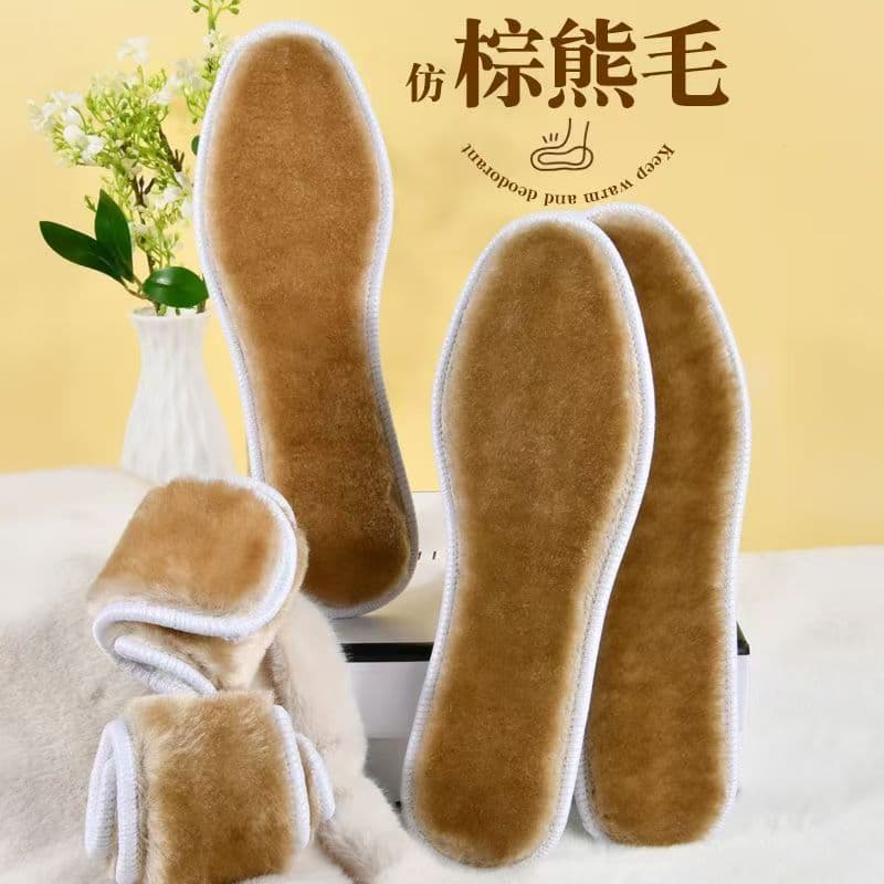 Winter warm insoles for men and women, thickened with rabbit fur for cold protection, felt material for sweat absorption and breathability, designed for snow boots.