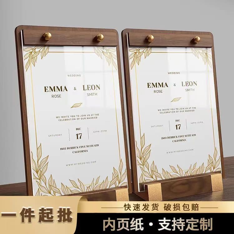 Acrylic Table Sign, Wooden Menu Clip Display Stand, Beverage Menu Desktop Display Holder, Conference Room Acrylic Table Card