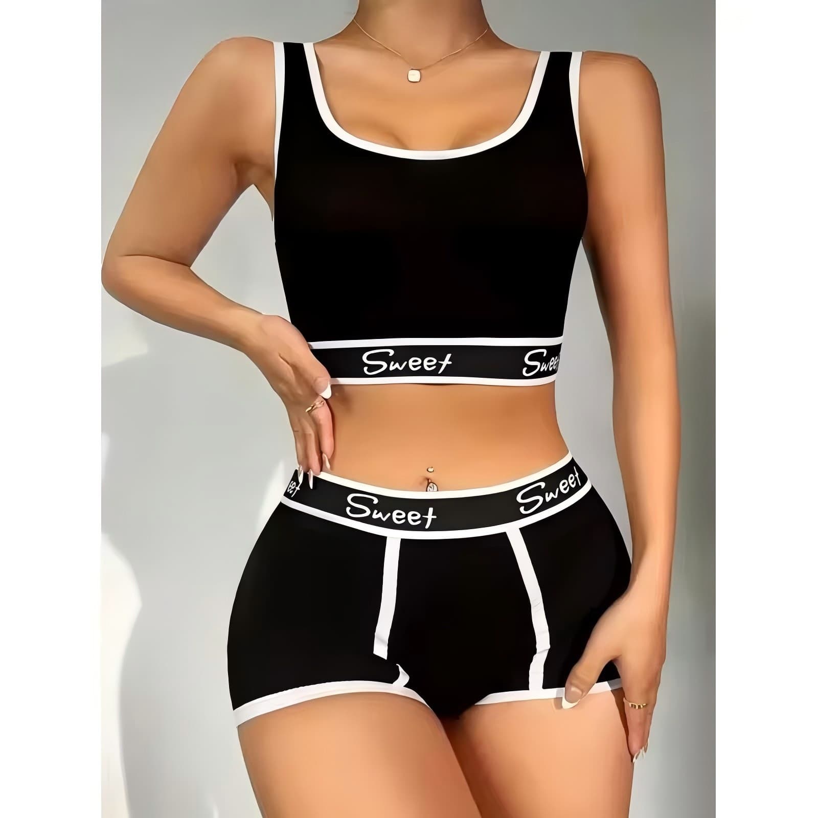Cross-border Europe and America Lingerie Set Letter Print Vest Bra American Style Sports Panties Plus Size Underwear Set