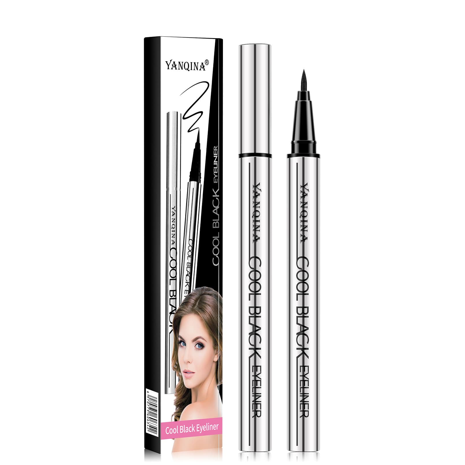 YANQINA Fine Silver Tube Liquid Eyeliner Pen, Smudge-proof, Waterproof, Sweat-resistant, Ultra-fine, Beginner-friendly Eyeliner Gel Pen