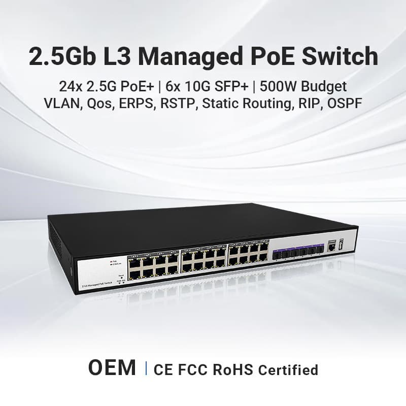 2.5G Switch 24-Port PoE Switch 10G 10-Gigabit Network Switch Layer 3 Managed Switch