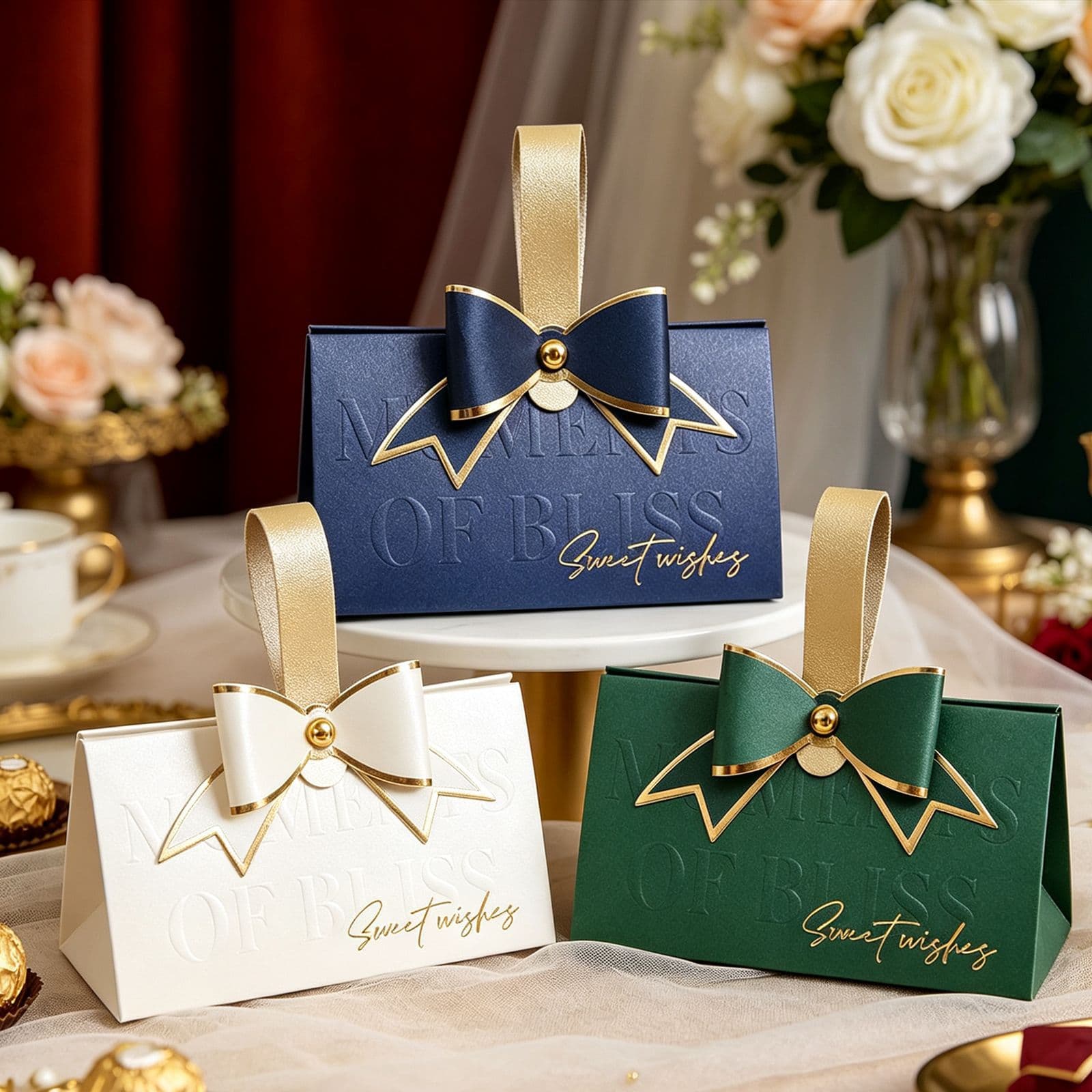 Elegant Wedding Candy Box with European Bow Design, Gift Box with Handle