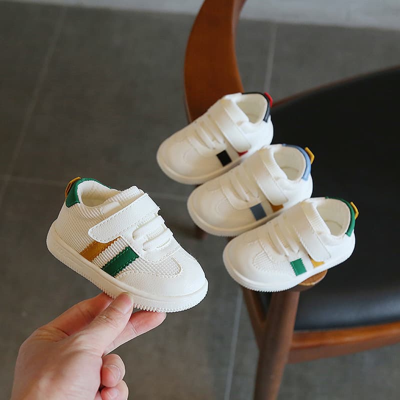Xiaoliubao 2024 Autumn New White Sneakers Magic Sticker Mesh Breathable Baby Shoes Anti-Slip Soft Sole Walking Shoes