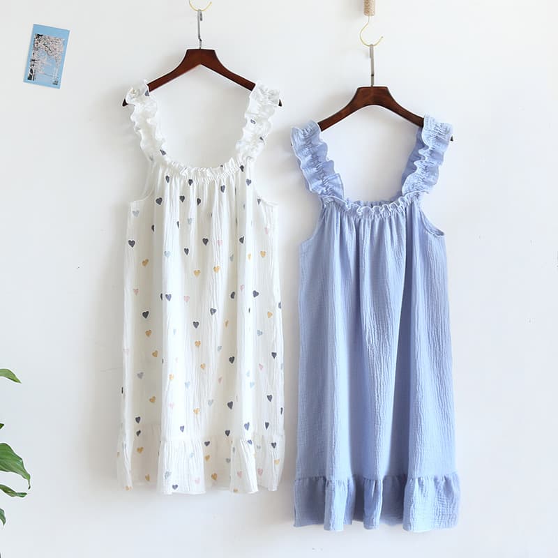 Cotton Double-Layer Gauze Midi Slip Dress Loose Plus Size Thin Home Sleepwear Simple Natural