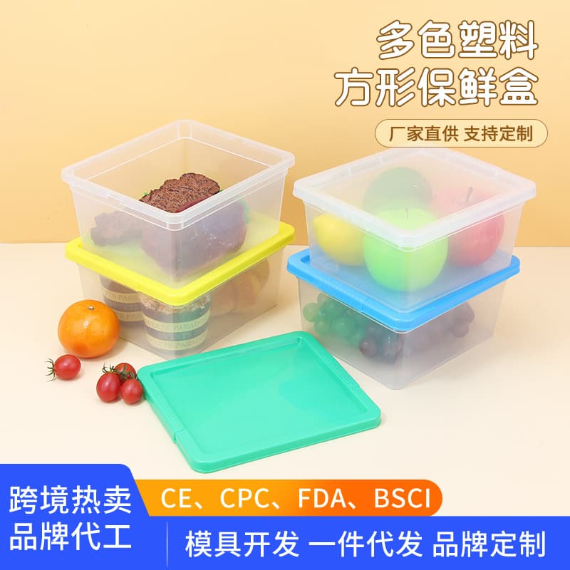 Square Food Grade Plastic Preservation Box Sample Storage Container for Kindergarten Canteen Modern Simple Style Large Capacity