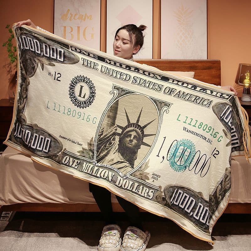 All-season creative and funny office nap blanket with million-dollar bill design, flannel air conditioning blanket.