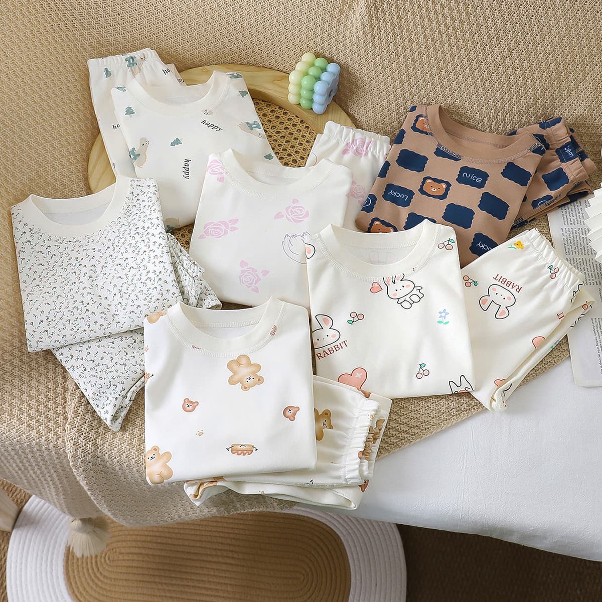 Kids Pure Cotton Underwear Set 40s Combed 100% Cotton Boys Girls Homewear Long Sleeve Top and Pants Pajamas Children's Clothing Wholesale