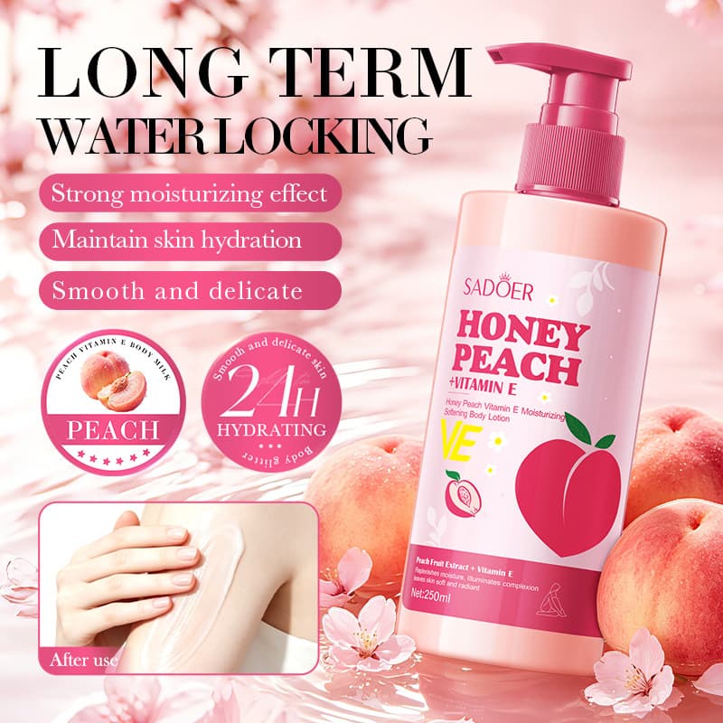 SADOER Peach Vitamin E Moisturizing Body Lotion 250ml Hydrating Refreshing Skin Care for Autumn and Winter