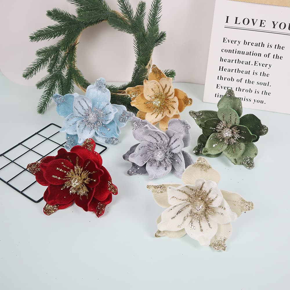 18CM Velvet Christmas Flower Christmas Decoration Party Wedding Decoration Christmas Tree Pick Artificial Flower Bulk Wholesale