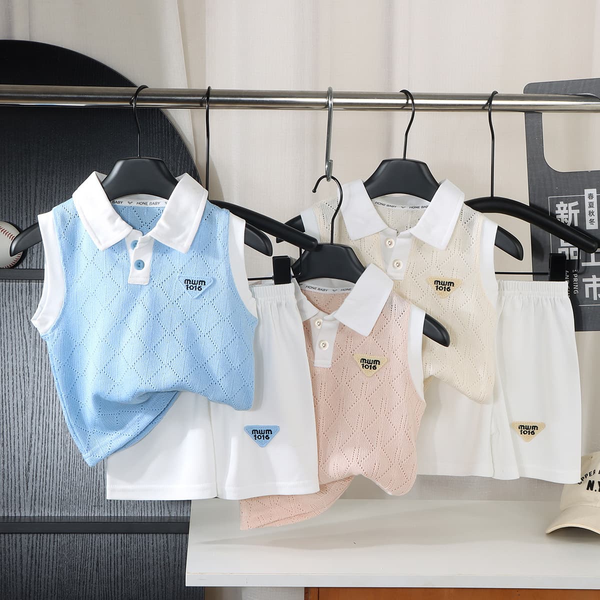 New Spring/Summer Knit Vest Set, Korean Style, for Boys and Girls, Baby Girl Knit Top, Children's