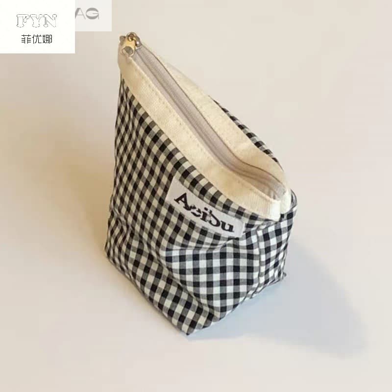 ins Korean niche designer canvas mini plaid clutch bag coin purse portable cosmetic bag storage bag trendy