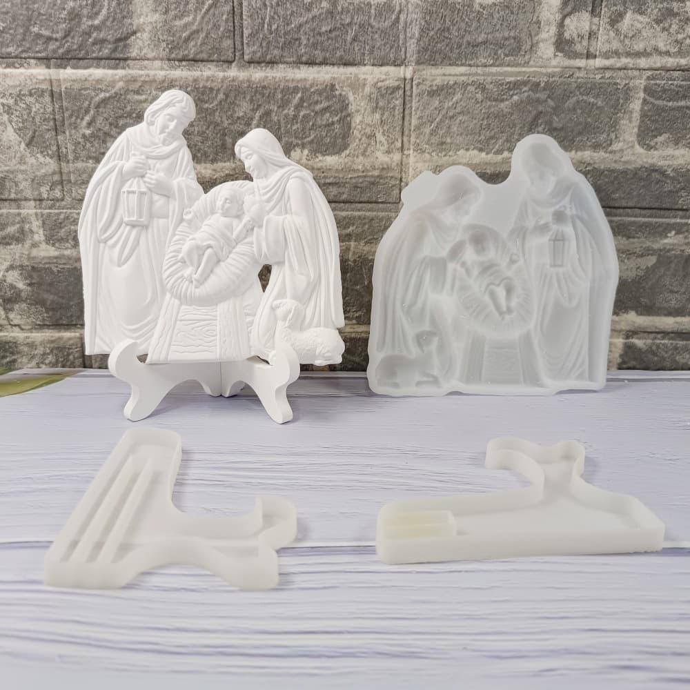 S1837 Yesu Family Semi-3D Wall Hanging Decorative Cement Plaster DIY Silicone Mold