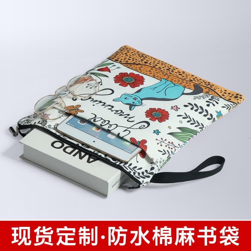Transparent Tutoring Book Tote Bag, Canvas Storage Handheld File Bag, Primary School Student Art Simple Canvas Solid Color Book Bag