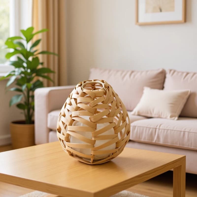 Simple imitation rattan lampshade, creative hand-woven lampshade, table lamp lampshade, lampshade shell, flat rattan pleated lampshade