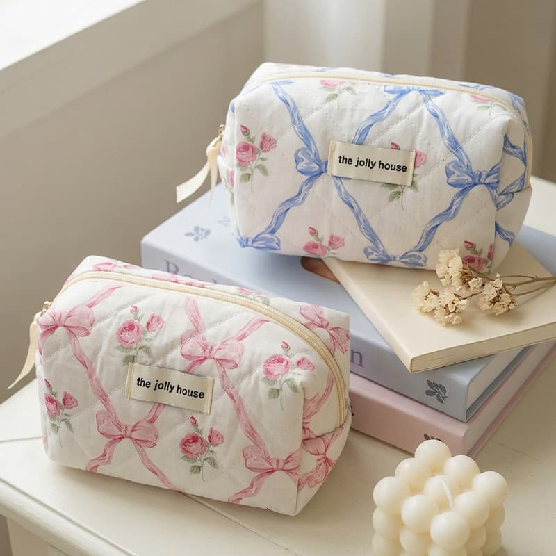 Cross-border cute cotton makeup bag, ins-style wash bag, small portable storage bag with floral pattern