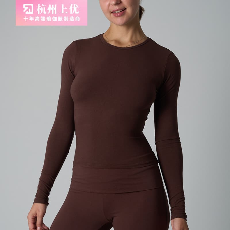 Cotton Jersey Long Sleeve Cotton Spandex Home Long Sleeve T-Shirt Inner Layer Pure Cotton High Stretch Yoga T-Shirt