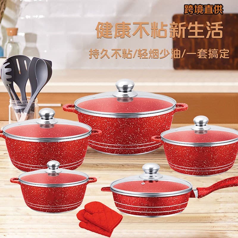 Cross-border Direct Supply Export Korean-style Pot Set Non-stick Aluminum Die-casting Pot Marble Non-stick Pot