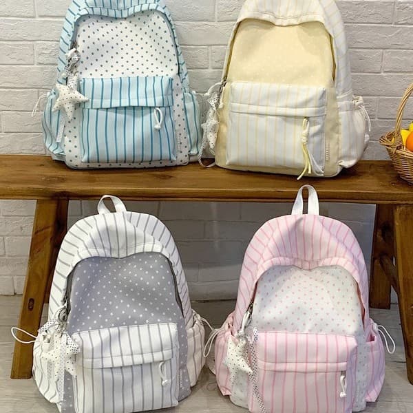 Cross-border new casual schoolbag for women, fresh, junior high school student backpack, high-looking polka dot trendy lightweight double backpack
