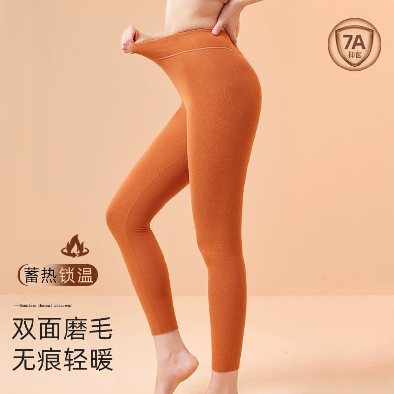 Women's Warm Long Pants High-Waist Butt-Lifting Silk Heat Retention Fleece Thickened Curvy Hip Uterus Protection Autumn/Winter Cashmere Warm Pants