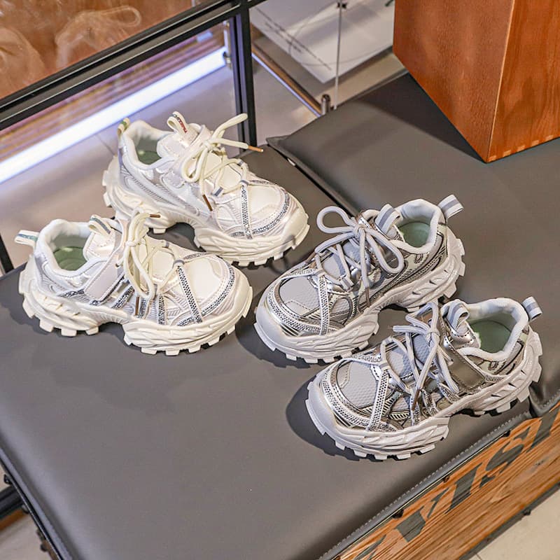 Children's Korean Dad Sneakers, Spring/Summer 2026 New Mesh Breathable Fashion Soft Sole Design Sports Shoes for Boys and Girls