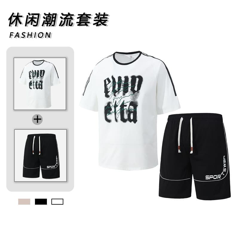 Summer Men's Set New Trendy Fashion Short Sleeve and Shorts Two-Piece Casual Sportswear Men's Suit