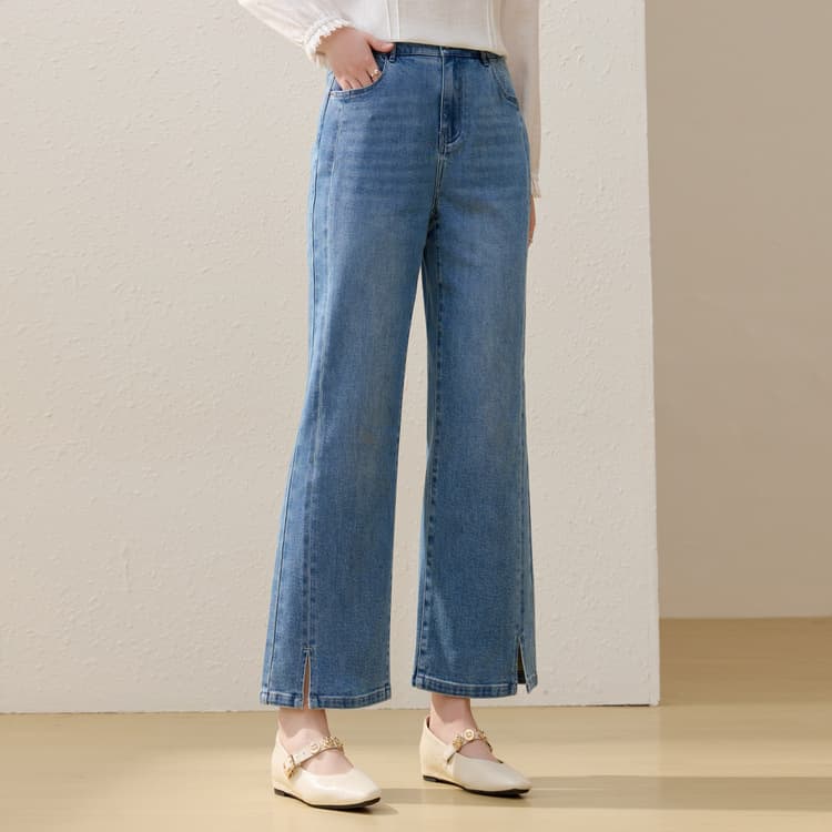 [Nine-point bell-bottom pants] Slender and beautiful plus size women's design double-line slimming jeans for fat mm spring new style