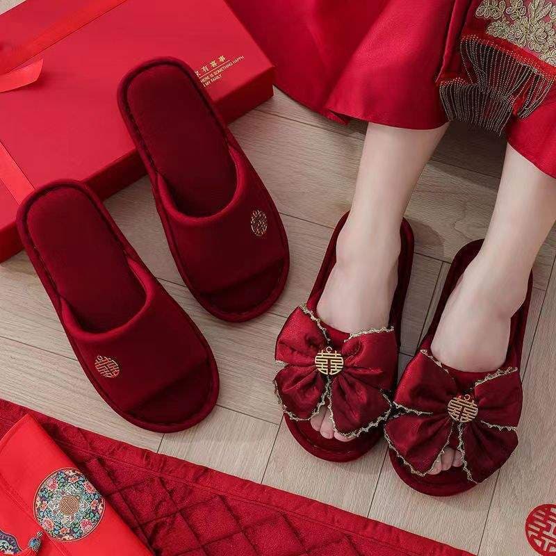 Wedding Slippers, Red Festive, Lightweight and Fashionable, a Pair of Home Slippers for the Bride and Groom, Wedding Slippers