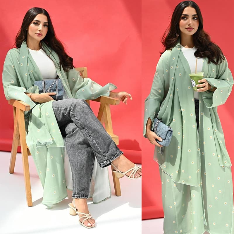 MQ165 Modest European and American Cross-Border Printed Cardigan Loose Long-Sleeve Long Turkish Style New Dress