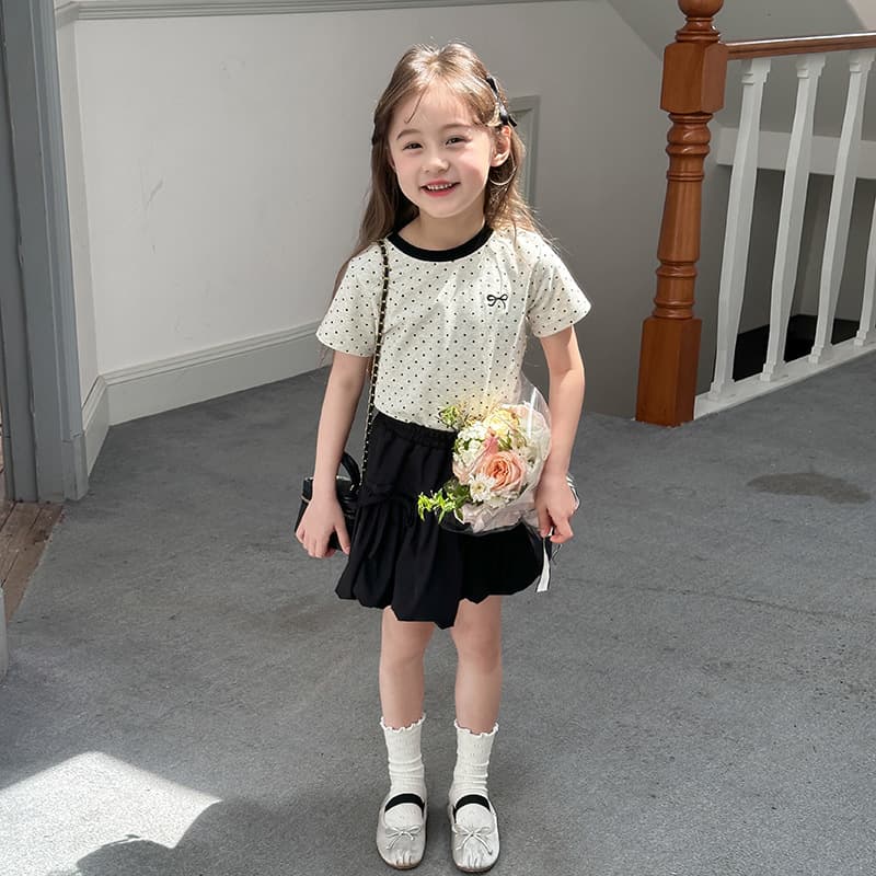 Elmo Beibei children's polka dot short-sleeved girl baby fashionable Korean style sweet polka dot bow short-sleeved top trendy