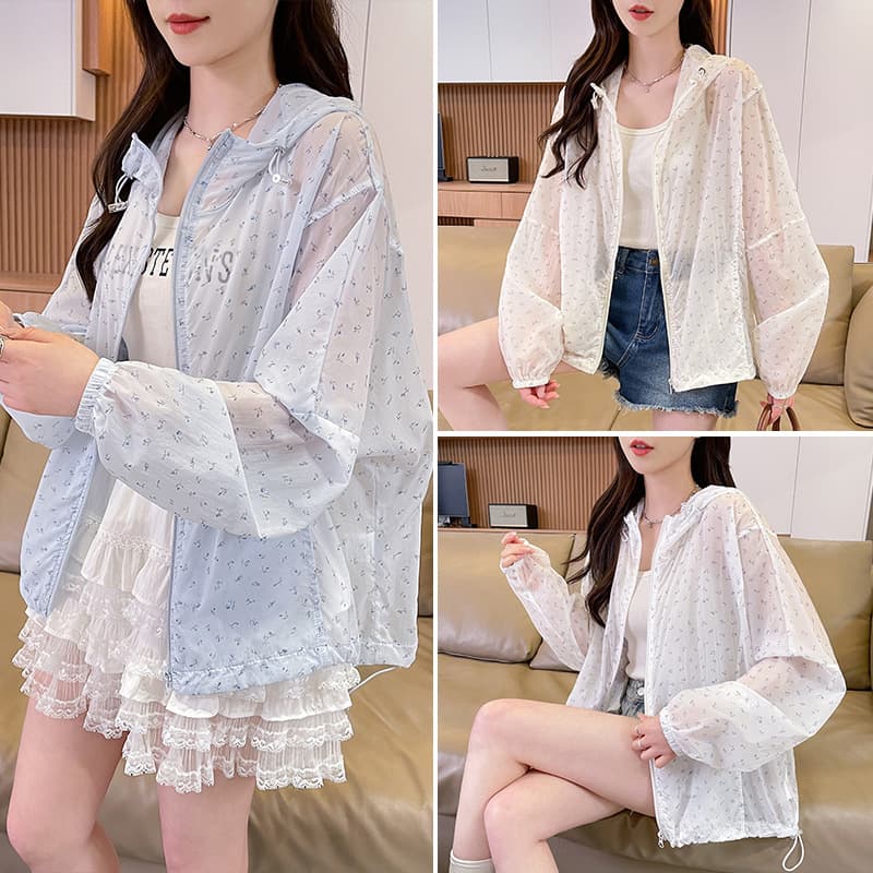Floral Sun Protection Jacket for Women Summer Korean Loose Fit Outdoor Breathable Lightweight Versatile Premium Cardigan UV Protective Cover-Up