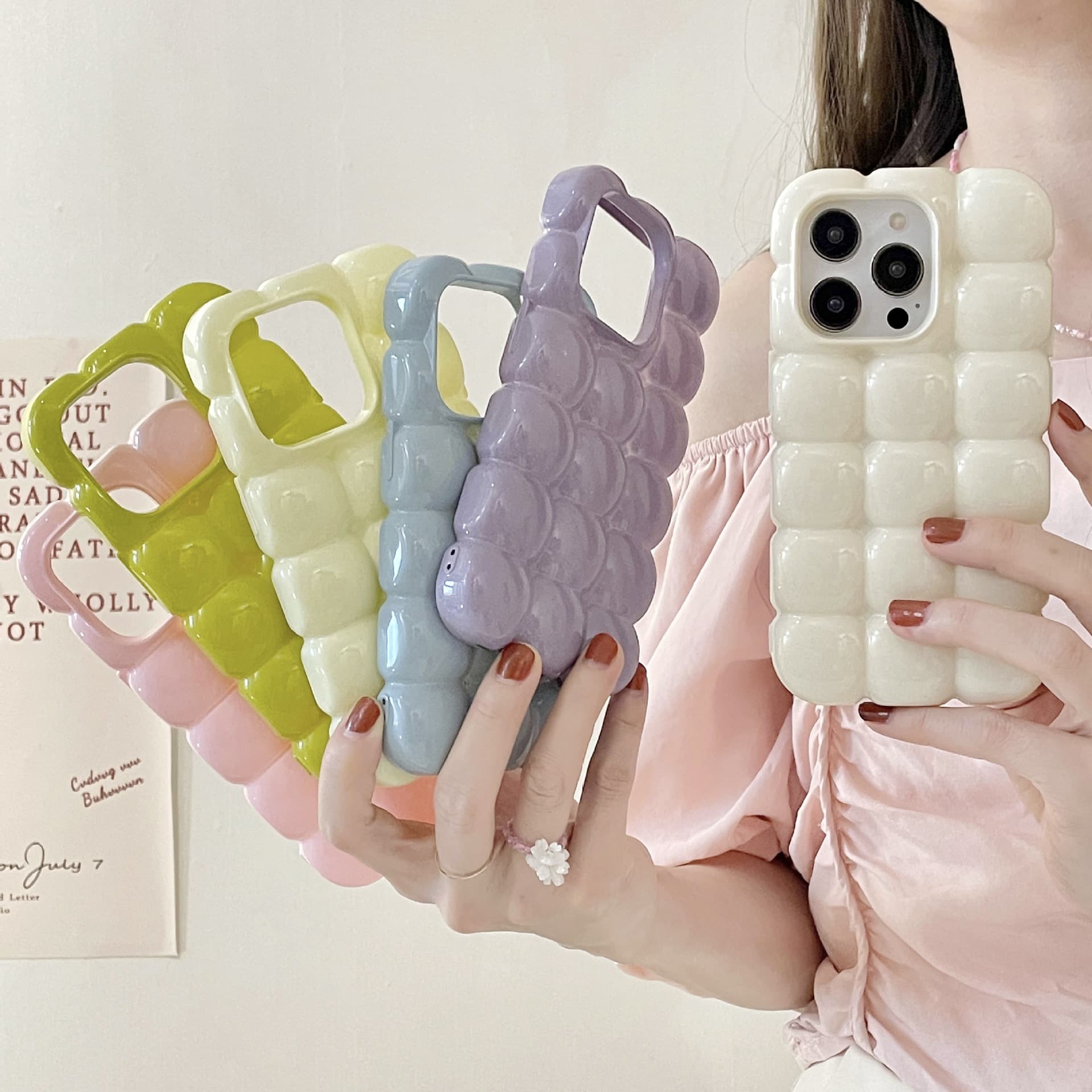 Ins solid color macaron egg waffle phone case for Apple 15 Pro Max, iPhone 16 new model 13 female 14
