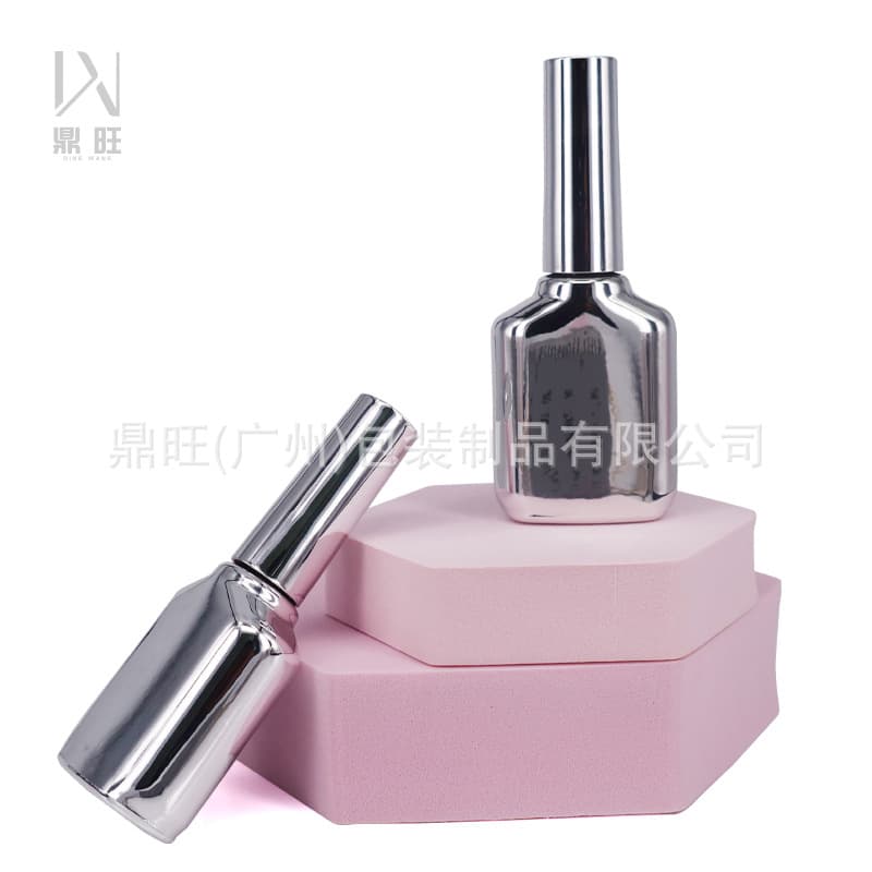 15ml electroplated nail gel empty bottle, light-proof nail gel top coat bottle, printed color logo glass refill bottle