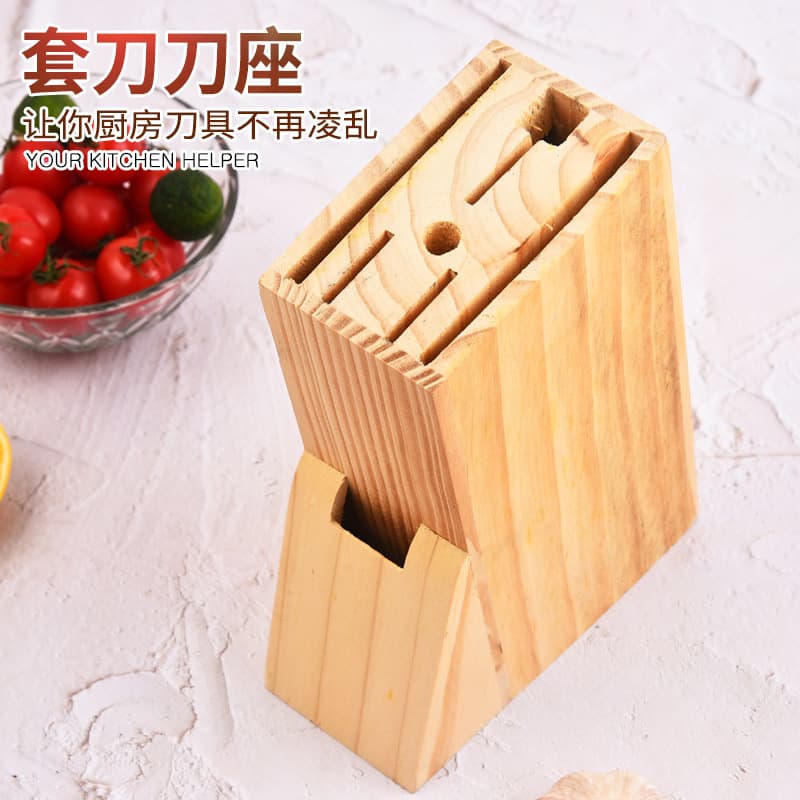 Kitchen Multi-Slot Knife Block, Natural Wood Knife Holder, Home Knife Storage Rack, Floor-Standing Organizer for Chef Knives and Kitchen Knives