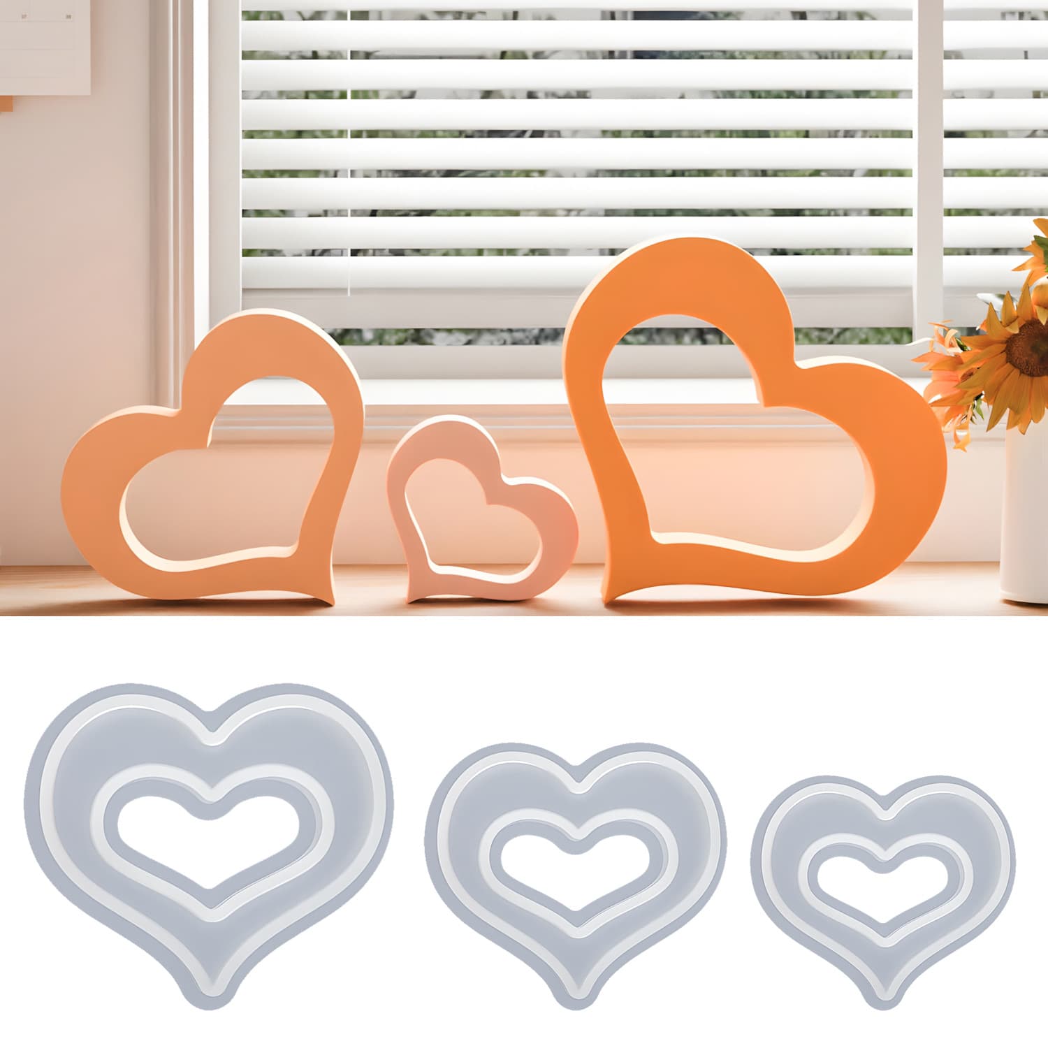 DIY Large Medium Small Heart Display Stand Resin Mold Hollow Decoration Home Decoration Plaster Silicone Mold