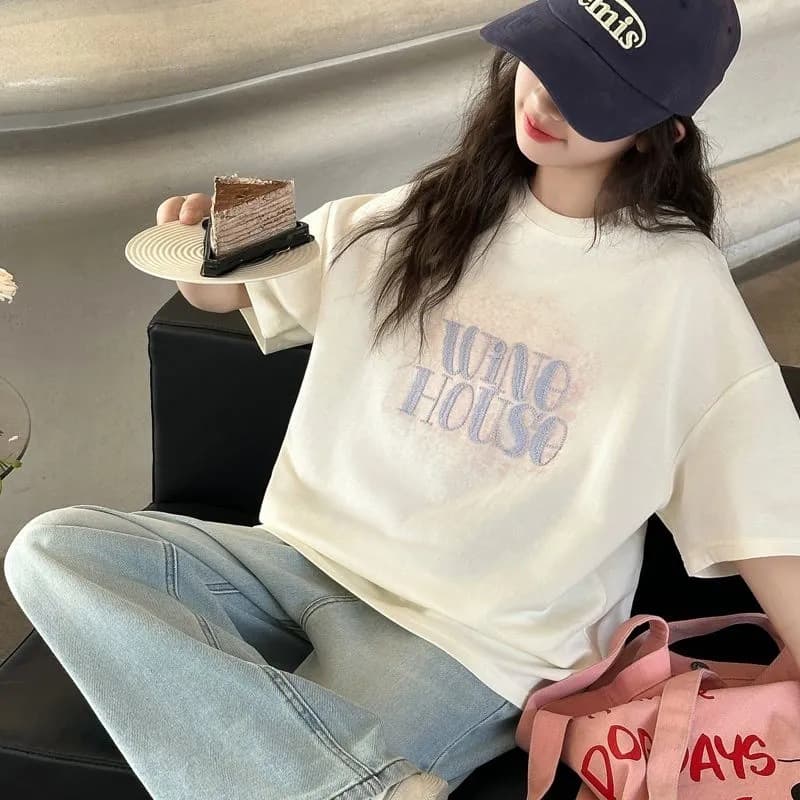 Girls Short-Sleeved T-Shirt Summer 2025 New Style Girls Fashionable Junior High School Girls Summer Pure Cotton Half-Sleeved Tops